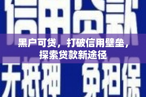 大名黑户可贷，打破信用壁垒，探索贷款新途径