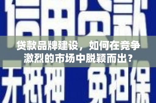 大名贷款品牌建设，如何在竞争激烈的市场中脱颖而出？
